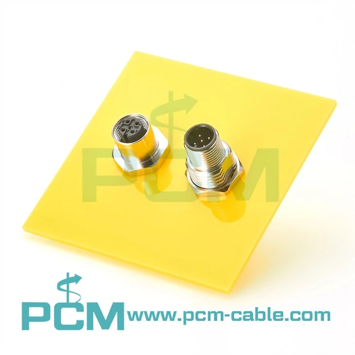 Sensor actuator control cabinet feed-through, male to female, 5-pos., M12, shielded, A-coded, bipolarscrew mounting with M16 thread