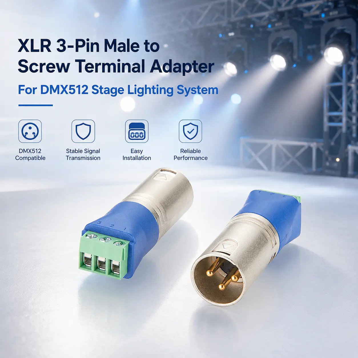 XLR 3-Pin Male to screw ٹرمینل اڈاپٹر گائیڈ: PH5.0 بریک آؤٹ کنیکٹر DMX، آڈیو،...