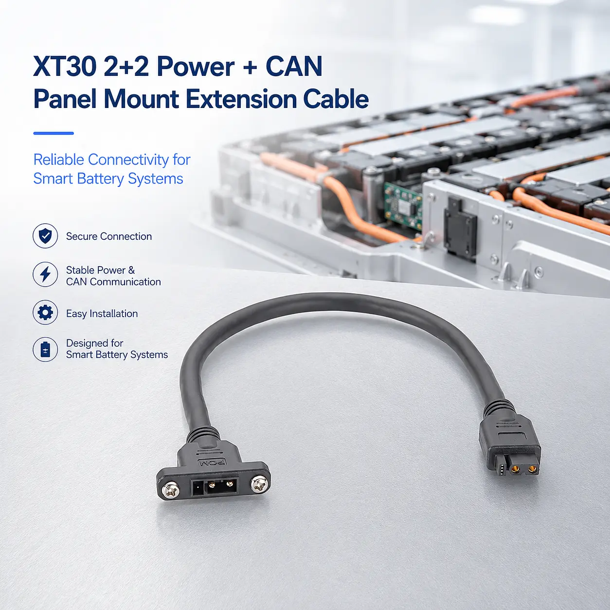 XT30 2+2 پاور اینڈ کین پینل ماؤنٹ ایکسٹینشن کیبل گائیڈ: 18AWG پاور، 120Ω CAN ...
