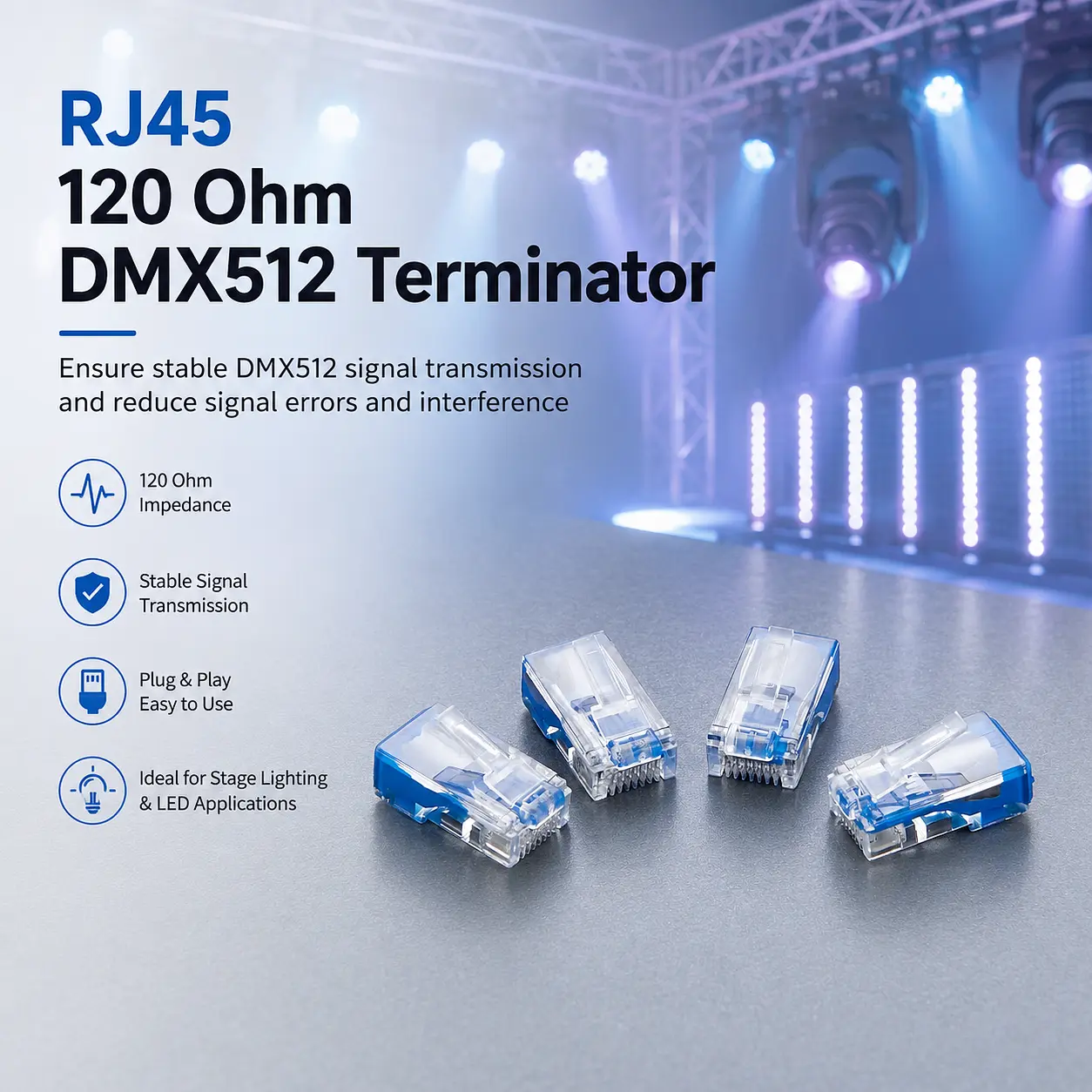 اسٹیج لائٹنگ، ایل ای ڈی کنٹرول اور RS-485 سگنل ختم کرنے کے لیے RJ45 120 اوہم ...