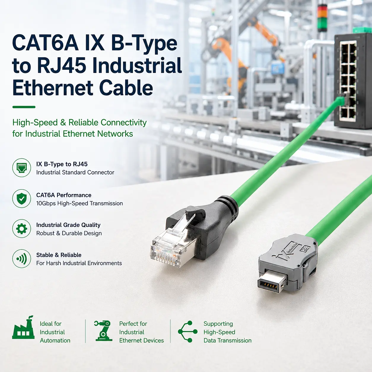 CAT6A IX B-RJ45 انڈسٹریل ایتھرنیٹ کیبل گائیڈ پر ٹائپ کریں: PLC، روبوٹکس، وژن ...