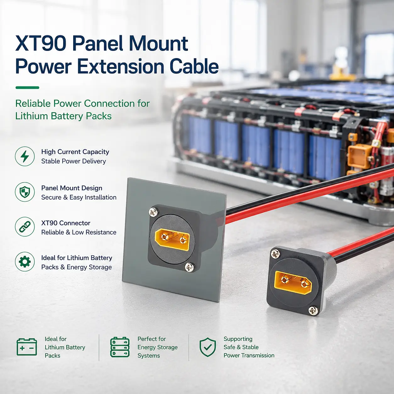 XT90 پینل ماؤنٹ پاور ایکسٹینشن کیبل: 10AWG ہائی-موجودہ DC وائرنگ، انتخاب، ایپ...